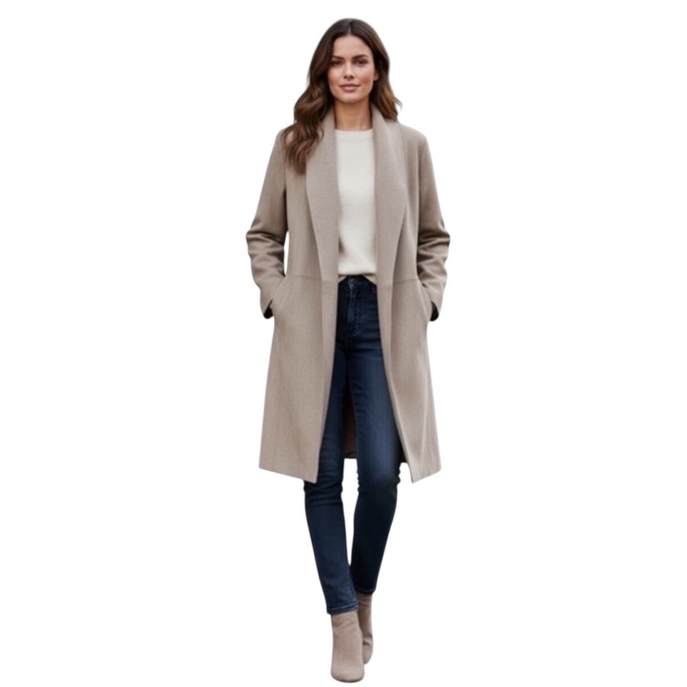 Philosophy Republic Clothing Faux Suede Open Front Coat Jacket XL Taupe Beige